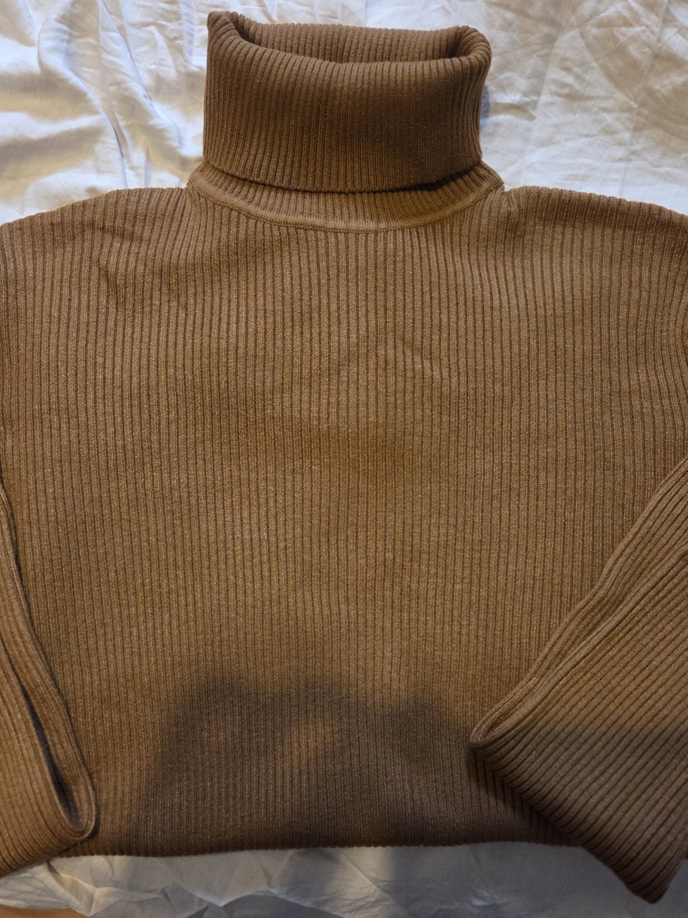 Men's Ribbed Turtleneck Sweater - Camel Brown